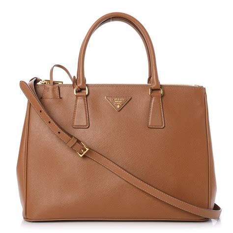 PRADA Saffiano Medium Galleria Double Zip Tote Caramel 